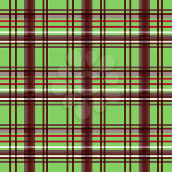 Detailed Rectangular seamless vector pattern as a tartan plaid mainly in green and brown colors