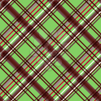 Detailed Diagonal seamless vector pattern as a tartan plaid mainly in green and brown colors