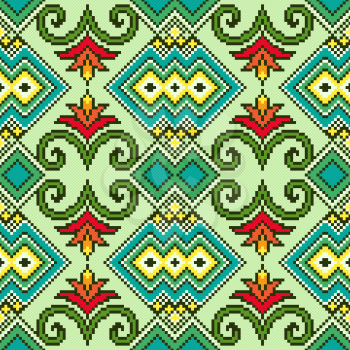 Geometrical and Floral Ornamental Seamless Vector Pattern as a fabric Ukrainian ethnic traditional embroidery texture