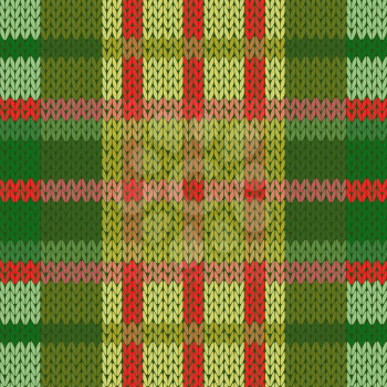 Seamless vector pattern as a woollen Celtic tartan plaid or a knitted fabric texture in mainly green and red hues