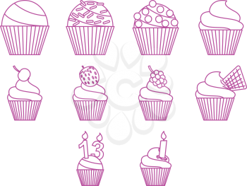 simple thin line Cupcake icon set icon vector