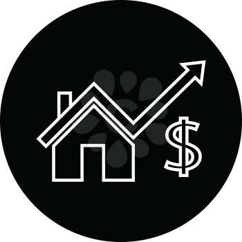 Simple flat black rising price house icon vector