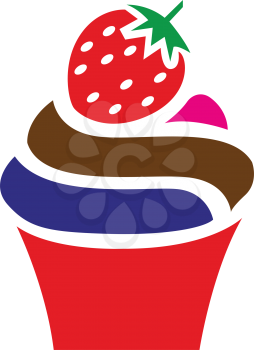 Simple flat color strawberry cupcake icon vector