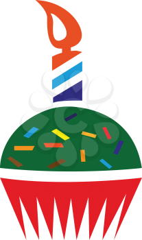 Simple flat color birthday cupcake icon vector