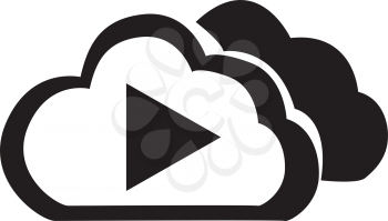 Simple flat black cloud playbutton icon vector