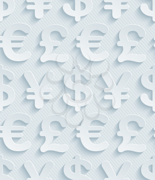 Light gray currency symbols wallpaper. 3d seamless background. Vector EPS10.