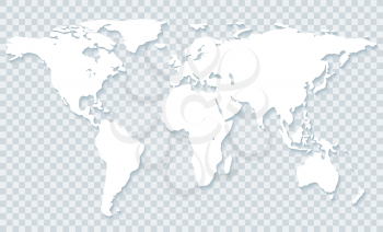 White world map with shadow on transparent background.Vector EPS10