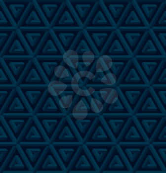 Neutral Isometric Seamless Pattern in dark blue. 3D Optical Illusion Background Texture. Editable Vector EPS10 Illustration.