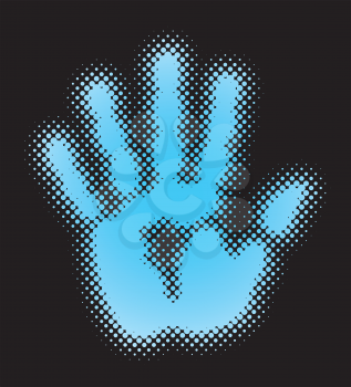 Half tone Hand Print on black background. Halftoned handprint vector illustration.