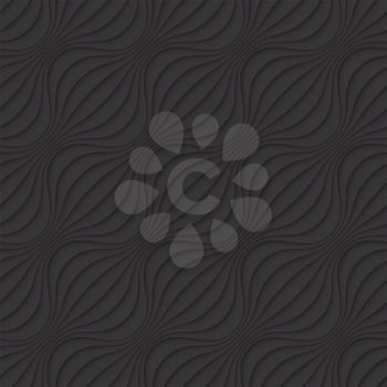 3D Wavy lines seamless black background. Dark gray neutral seamless vector pattern for your design.