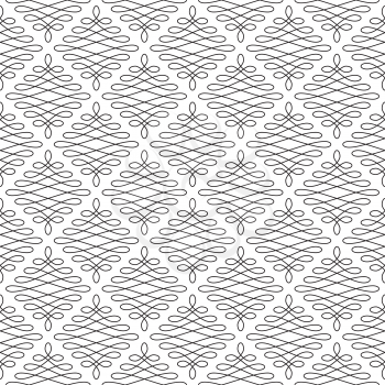 Black and white Seamless Linear Pattern. Monochrome Tileable Geometric Outline Ornate. Vintage Flourish Vector Background.