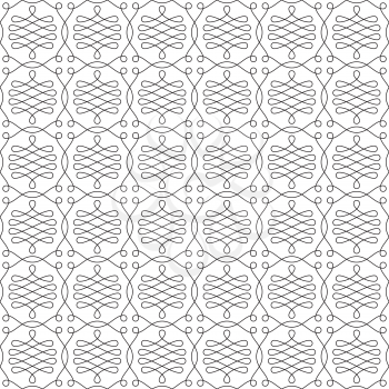 Black and white Seamless Linear Pattern. Monochrome Tileable Geometric Outline Ornate. Vintage Flourish Vector Background.