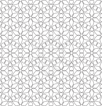 Black and white Seamless Linear Pattern. Monochrome Tileable Geometric Outline Ornate. Floral Vector Background.