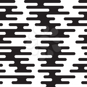 Black and white Ripple Irregular Rounded Lines Seamless Pattern. Monochrome tileable vector background in flat style.