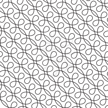 Monocrome Seamless Thin Swirls Pattern. Black and White Wallpaper Outline Ornate. Vintage Flourish Vector Background for Retro Design.
