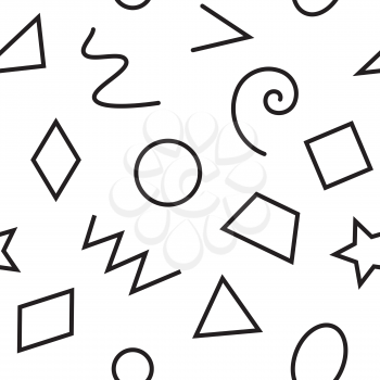 Monochrome basic geometrical shapes seamless pattern. Black and white tileable vector background for kids.