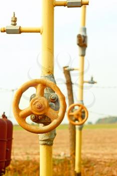Equipment of natural gas station among autumn field
