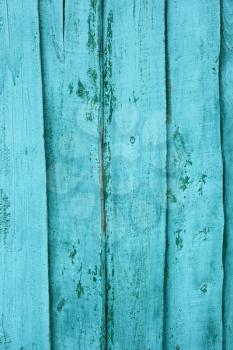 Shield of vertical wooden boards with multilayered shelled covering painted in turquoise