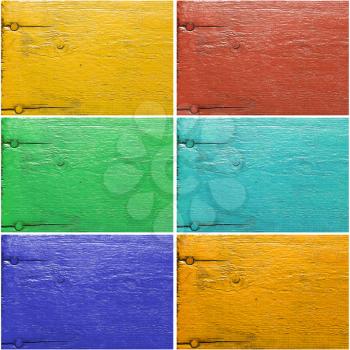 Set of six painted wooden textures in different colors, edited based on real yellow texture