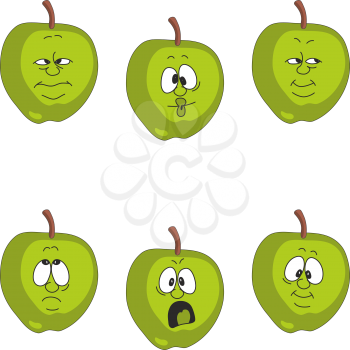 Vector.Emotion cartoon green apple set 008