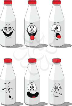 Vector. Milk smailing bottle set 002