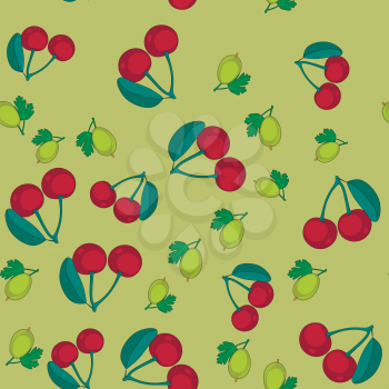 Gooseberry and cherry cartoon seamless pattern 649