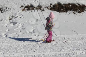 Young girl skiing on a ski track 30348