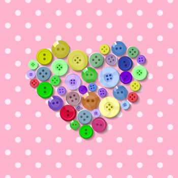 Lot of Colorful Buttons. Heart. Valentine. Vector illustration