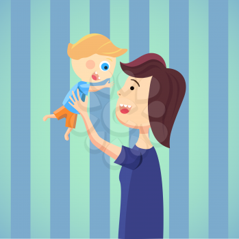 Happy mom with son cartoon vector illustration