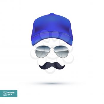 Cap, Glasses and Mustache isolated on white background. Vector