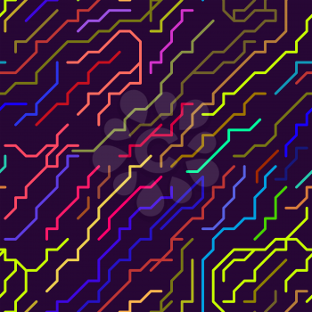 Abstract Colorful Micro Chip Lines Seamless Pattern. Vector illustration