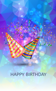 Happy birthday Hats and Confetti Surprise Background. Vector illustration