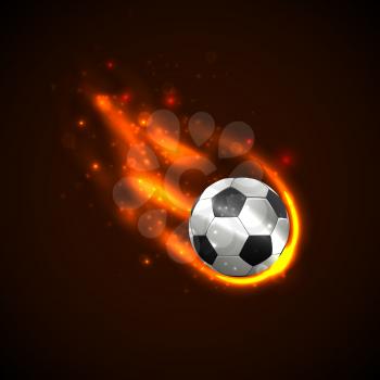 Soccer ball on fire with particles. Vector illustration