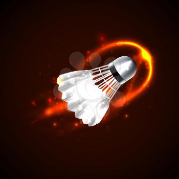 Shuttlecock on fire with particles. Vector illustration