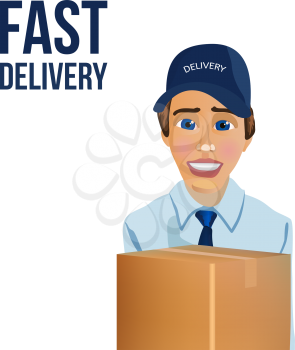 Fast Delivery Messenger with Box. Vector illustration