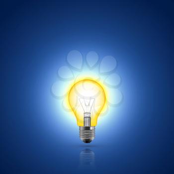 Light bulb on blue background. Vector illustration