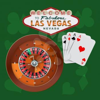 Las Vegas Roulette and Cards. Vector illustration
