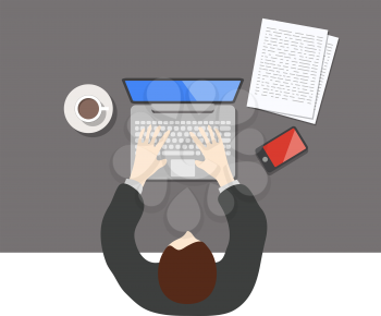 Flat style office worker business management on the table in top view vector illustration