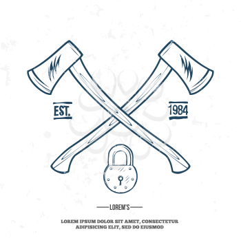 Crossed Axes with Padlock vector t-shirt print illustration