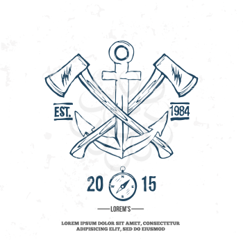 Anchor with crossed axes. Design elements. T-shirt print Vector