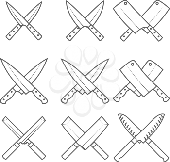 Set of crossed kitchen knives vector illustration