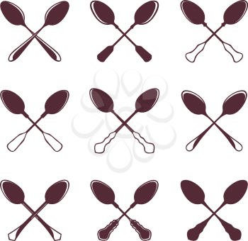 Set of crossed tablespoons isolated on white vector illustration