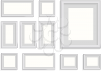 blank picture frame template set isolated on wall vector