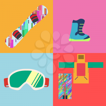 Set of Flat Style Snowboard Icons Vector illustration