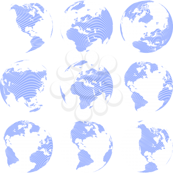Set of nine Vector abstract globe isolated on white background illustration
