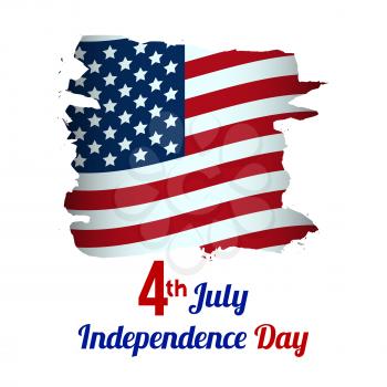 4th of July, American Independence Day grungy wave in national flag colors on white background. vector