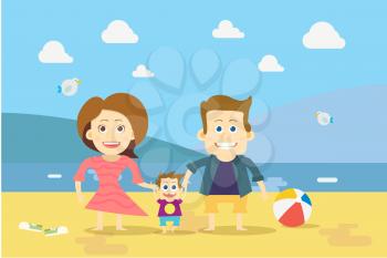 Flat design Family on the Beach Vector illustration
