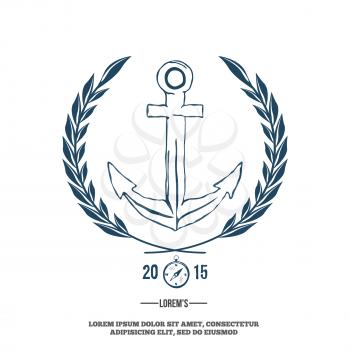 Anchor with laurel. Design elements. T-shirt print Vector illustration