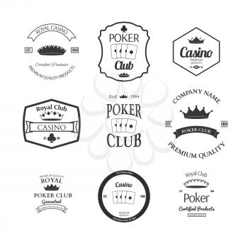 poker club and casino emblems set isolated vector illustration