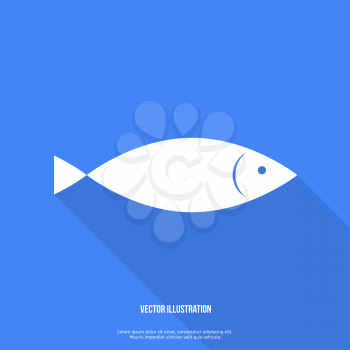 Fish Icon Flat design with shadow Vector Illustration